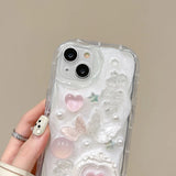 Qfdian Korea Silve 3D Butterfly Cartoon Heart Phone Case For iPhone 16 15 14 13 12 Pro Max Luxurious Lovely Soft Shockproof Back Cover