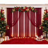Qfdian  Burgundy Curtains Sheer 6 Panels-2.42ft×7ft Long Chiffon Backdrop Curtain Chiffon Wedding Drapes Tulle Fabric Curtains for Weddi