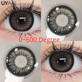 Qfdian 0~600 Myopia Black Lenses Gray Lenses Korean Style Big Eyes Lens Colored Contact Lenses with Degree Prescription Contacts