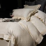 Qfdian Lyocell Cotton Jacquard Soft Silky Luxury Bedding Set Queen King Size Duvet Cover Set Bed Sheet/Fitted Sheet Pillowcases 4Pcs