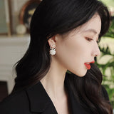 Luxury Zircon Pearl Drop Earrings For Women Girl Elegant Personality Shiny D Letter Earring Fashion Jewelry Wholesale