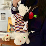 Qfdian Japanese Fluffy Cartoon Striped Dog Shoulder Bag Kawaii Sweet Fashion Women's Handbags Y2k Aesthetic Cute Crossbody Bags Trendy