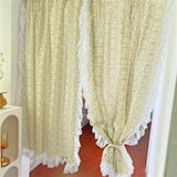 Qfdian  Retro Ruffled Gauze Curtains for Living Room Partition Window Screen Floral Door Background Cover Decorative Drapes