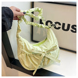 Qfdian Women Ins Casual Sweet Kawaii Bow Handbags Pleated Y2k Aesthetic Vintage Underarm Bag Fashion All Match Shoulder Crossbody Bags