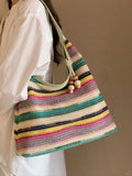 Contrast Color Rainbow Striped Women Top-Handle Bags Fashion Y2k Sweet Shoulder Underarm Bag Casual Shopping Purses and Handbags