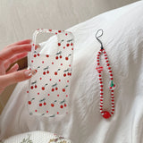 Qfdian INS Korea Cherry Fruit Phone Case For Iphone 15ProMax 16Pro 13 14 15 16 Pro Max Pendant Bracelet Fundas Cover