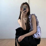 Streetwear Solid Ins Casual Women's Handbags Y2k Aesthetic All Match Pleated Shoulder Bags Korean Fairy Chic Simple Underarm Bag