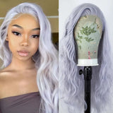 Qfdian Silver Grey Wig Long Wavy Synthetic Lace Front Wig Water Wave Natural Curly Gray Colored Hair 13X4 Frontal Wigs for Women