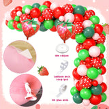Qfdian  128Pcs Pink Red Balloons with Strawberry Arch Kit for Baby Shower Birthday Wedding Party Graduation Celebration Valentine's Day