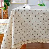 Qfdian Beige Daisy Lace Tassels Cotton Tablecloth Rectangle Table Cover for Tea Table Decorations Kitchen Living Room Wedding Party Use