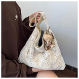 Qfdian Lace countryside style shoulder bag for women, simple and fashionable, large capacity commuting tote bag, shoulder bag