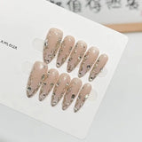 Qfdian 10pcs handmade detachable gradient Y2K magic mirror powder long almond press on nails ballet false nails wearable full cover