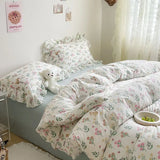 Qfdian Ins Girl Bedding Set Heart Cherry Duvet Set With Double Layer Yann Pink Four PIECE Set Simple Washing Cotton Bed Sheet Bed Sheet