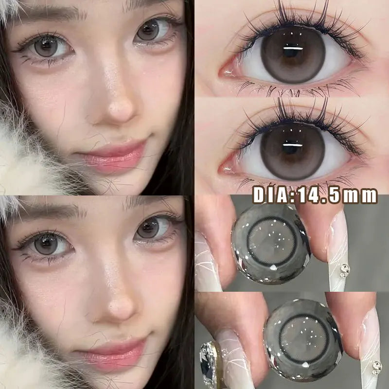 Qfdian 2PCS Korea Colored Contact Lenses Myopia  Degree -0.00 to -8.00 Blue Eyes Beauty Pupil  Makeup Gray Lens Fast Shipping