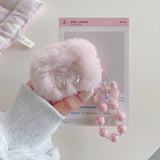 Qfdian cute pink bow soft plush fluffy bluetooth headphone protector case for airpods 1 2 3 4 pro 2 protective cover luxury bracelet