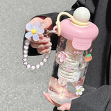 Qfdian  Cute Bow Flower Tea Glasses With Straw Bottle Cold Coffee Cups Women Glass Tumbler Juice Milk Tea Water Separation Drinkware Cup