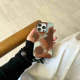 Qfdian Blue brown motting phone case for iphone 14pro 15pro 16promax 13 16 15 12 pro max 13pro 14 vintage autume winter glacier shell