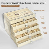Qfdian  3/5Layer Flannel Jewelry Box Earring Necklace Ring Boxes Jewelry Dustproof Tabletop Organizers Multifunctional Storage Box Gifts