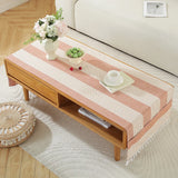 Qfdian  ‌New Nordic Solid Stripe Tablecloth Modern Minimalist Tassel Trim Dustproof Durable Decoration Mats Home Desk Dining Table Cloth