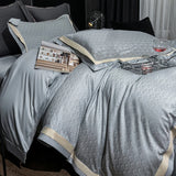 Qfdian Lyocell Cotton Jacquard Soft Silky Luxury Bedding Set Queen King Size Duvet Cover Set Bed Sheet/Fitted Sheet Pillowcases 4Pcs