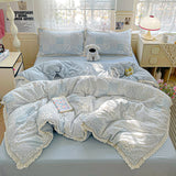 Qfdian  Ins Princess Bedding Set Floral Duvet Cover Set Flat Sheets Set Single Twin Double Size Bed Linen Set Back To School Season
