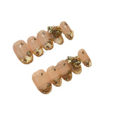 Qfdian Handmade French Short Oval Glitter Gold Cat Eye Press on Nails with Rhinestones Reusable False Nail Tip Artifical Wearable Nails