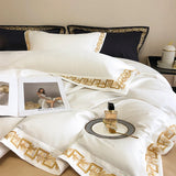 Qfdian 1000TC Egyptian Cotton Luxury Gold Embroidery Bedding Set Black Khaki Patchwork Duvet Cover Bed Sheet Fitted Sheet Pillowcases