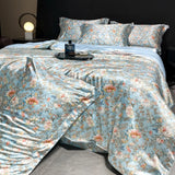 Qfdian 2025 new high-end luxury silky Sleeping naked digital printing washed silk style Bedding Set Duvet Cover Bed Sheet Pillowcases