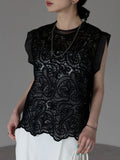 Qfdian  Hook Flower Hollow Shirt Lace Vest Korean Fashion Black Blouse  Summer Sleeveless Tops Transparent O-Neck Beige Shirt Female