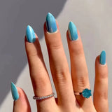 Qfdian 24Pcs Simple False Nails with Glue Short Almond Fake Nails Glitter Aurora Round Head Full Cover Nail Tips Oval Press on Nails