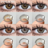 Qfdian  1 Pair Colored Contact Lenses Eye Color Lenses Natural Lenses Pupils Brown Blue Grey Fashion Lens Yearly Cosmetics Lens