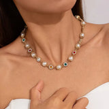 Qfdian  Luxury Flowers Beads Choker Necklace Rhinestone Elegant Imitation Pearl Clavicle Chain Jewelry Trendy Shinny Colorful Choker