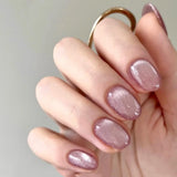 Qfdian  24pcs Cat Eye Chrome Press on Nails Short Almond Acrylic Fake Nails with Colorful Design Full Cover Aurora Glitter False Nails