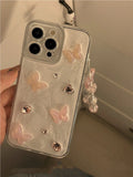 Qfdian  Drip Glue Stereoscopic Butterfly Diamond iPhone 15 14 Phone Case Suitable For 13 ProMax 12 11 Chain Hanging Strap xsmax Portable