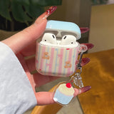Qfdian New Cartoon Cute Bear Bowknot Silicone Shockproof Protection Case for AirPods Pro 2 for AirPods 4 3 2 1 Soft Cover Cake Pendant