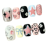 Qfdian 10pcs Handmade detachable short press on nails y2k designs fake nails ballet sweet cool girls style artificial false nails tips