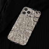 Qfdian Luxury Silver Tin Paper Phone Case For Iphone 15 14 13 12 11 Pro Max X XS Max XR Water Ripple Shockproof Protection Soft Cover