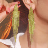 Qfdian  Fashionable Shiny Rhinestone Long Tassel Earrings
