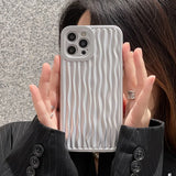 Qfdian Luxury Silver Tin Paper Phone Case For Iphone 15 14 13 12 11 Pro Max X XS Max XR Water Ripple Shockproof Protection Soft Cover