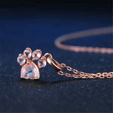 Rose Gold Color Bear Paw Dog Cat Claw Necklace for Women Pink Zircon Cute Footprint Women Choker Necklaces Cat Jewelry Sets