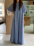 Qfdian  Summer Fashion Versatile Casual Women Short Sleeved T-shirt Dress Lazy Style Round Neck Solid Color Loose Fitting Women's Dress