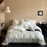 Qfdian Romantic Lace Princess Wedding Bedding Set 1000TC Lyocell Cotton Soft Silky Duvet Cover Bed Sheet/Fitted Sheet Pillowcases 4Pcs