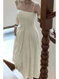 Qfdian  Elegant Vintage Women's White Chiffon Dress with Spaghetti Straps for Women Sleeveless Casual Partyidos Fashion Robe Clothes