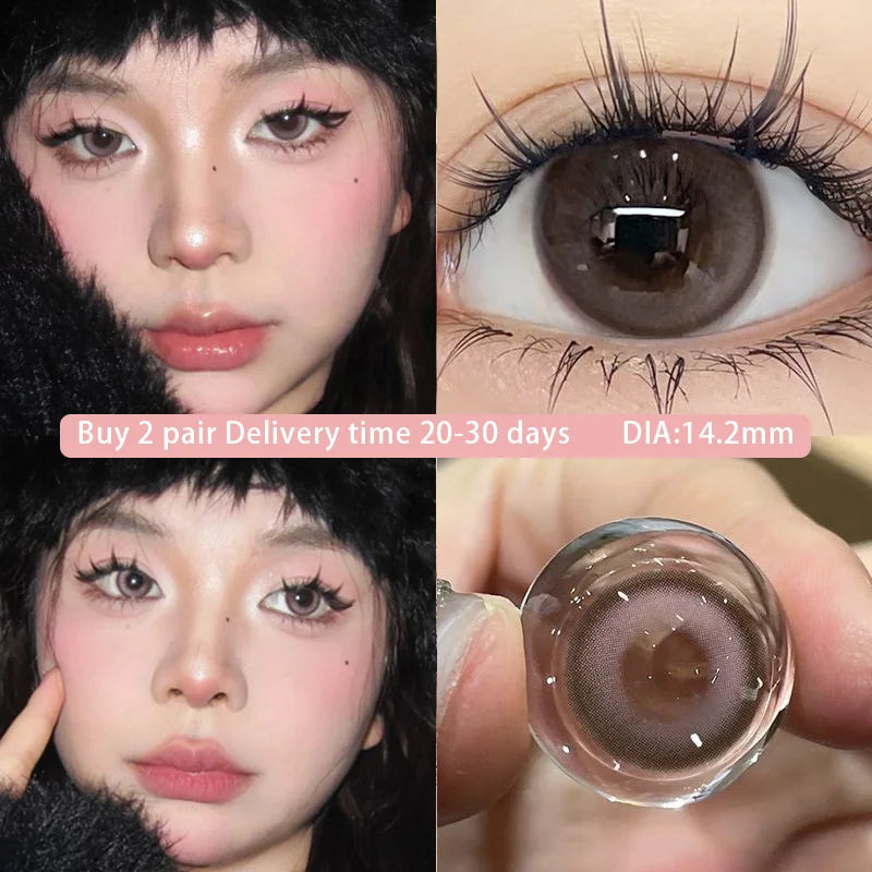 Qfdian 1Pair Colour Contacts Lenses Prescription Myopia Blue Eye High Quality Beauty Pupil Brown Lenses Makeup