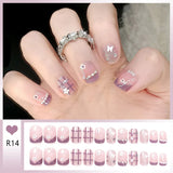 Qfdian  24pcs Bowknots Love Heart Pattern Press On Nails Cute Fresh Short Round French Style False Nails Korean Sweet Wearable Fake Nail