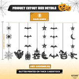 Qfdian  Glitter Black Halloween Garland - Huge, Pack of 10 Halloween Party Decor Garland with Ghost, Witch, Skull, Raven, Pumpkin and