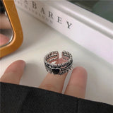 Qfdian  Kpop Vintage Y2K Black Big Cross Ring Thorns Heart Metal Opened Ring For Women BFF Trendy Gothic Grunge Aesthetic EMO Jewelry