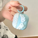 Qfdian Blue Polka Dot Angel Wings DIY Earphone Case Cover For Apple AirPods 1 or 2 3 4 Pro Pro 2 Bluetooth Charging Box Protection Case