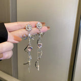 2024 New Fashion Long Tassels Sweet Heart Drop Earrings Joker Fine Bowknot Modelling Trend Women Dangle Earrings Jewelry