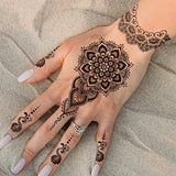 Qfdian  Waterproof Temporary Tattoo Stickers  Mandala Lace Hand Finger Wedding White Fake Tatto Flash Tatoo Body Art for Women Bride
